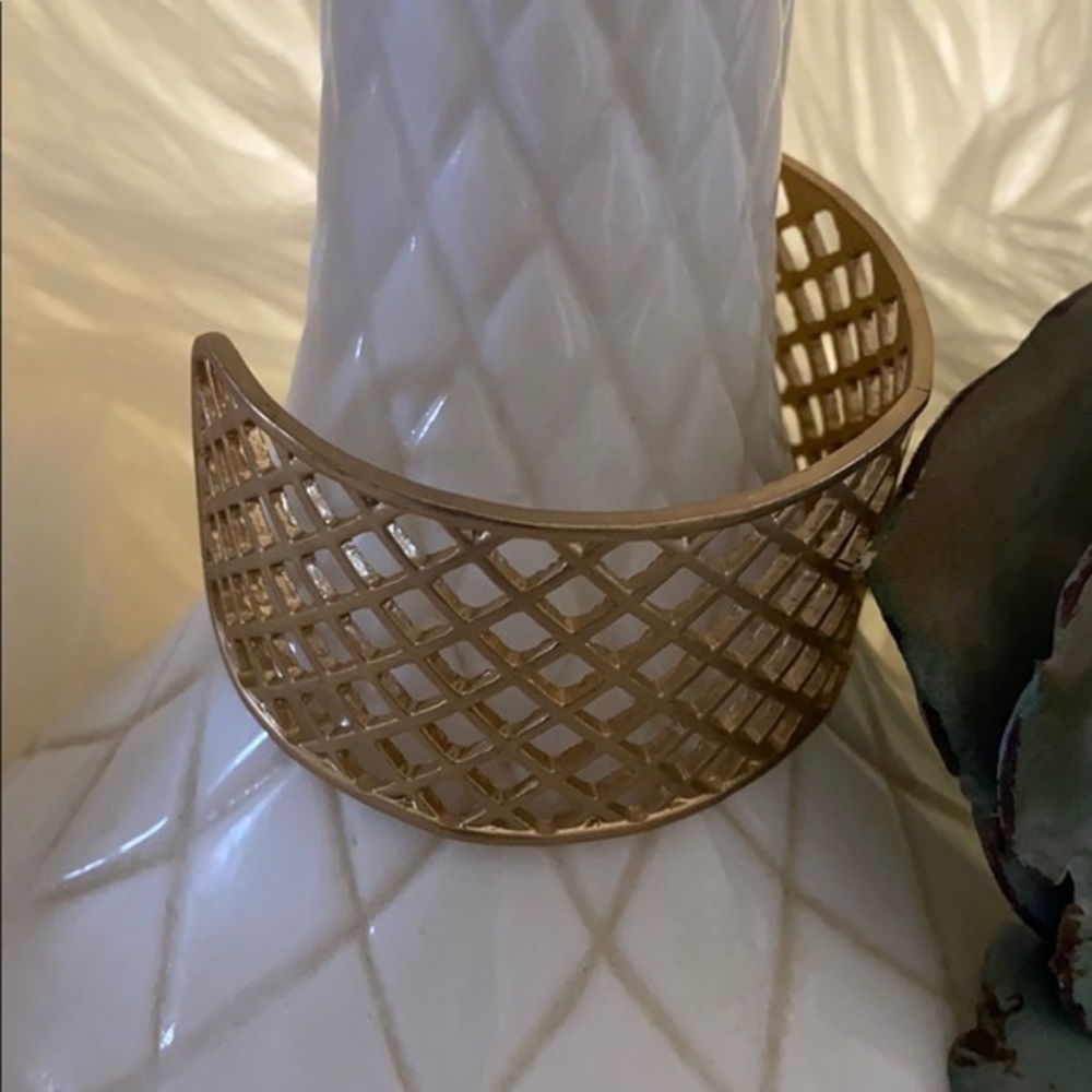 Gold tone woven bangle cuff bracelet